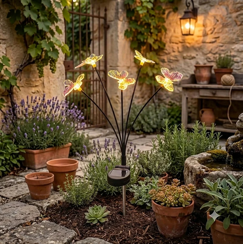 Solar-Stäbe mit 6 LED-Schmetterlingen – Magische Gartenbeleuchtung