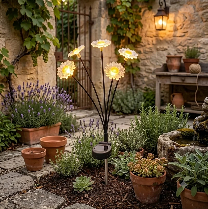 Solar-Stäbe mit 6 LED-Margeriten