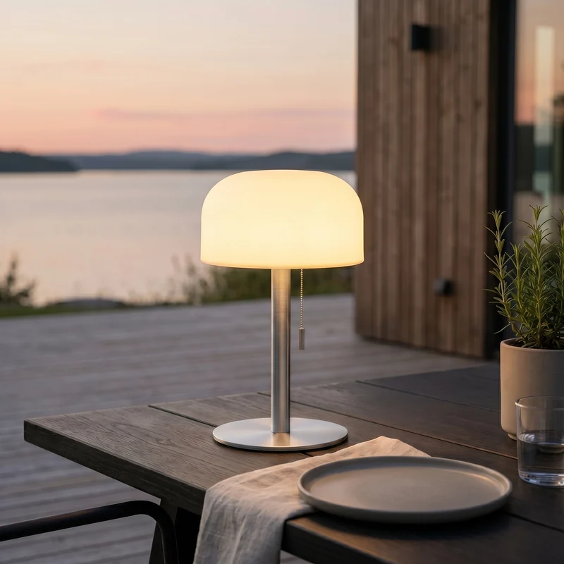 Nordic Flame Kabellose LED-Tischleuchte – 26 cm Silber – inkl. Fernbedienung