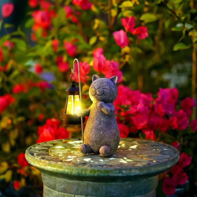Glimora | Solar-Gartenfigur Katze mit Dämmerungssensor