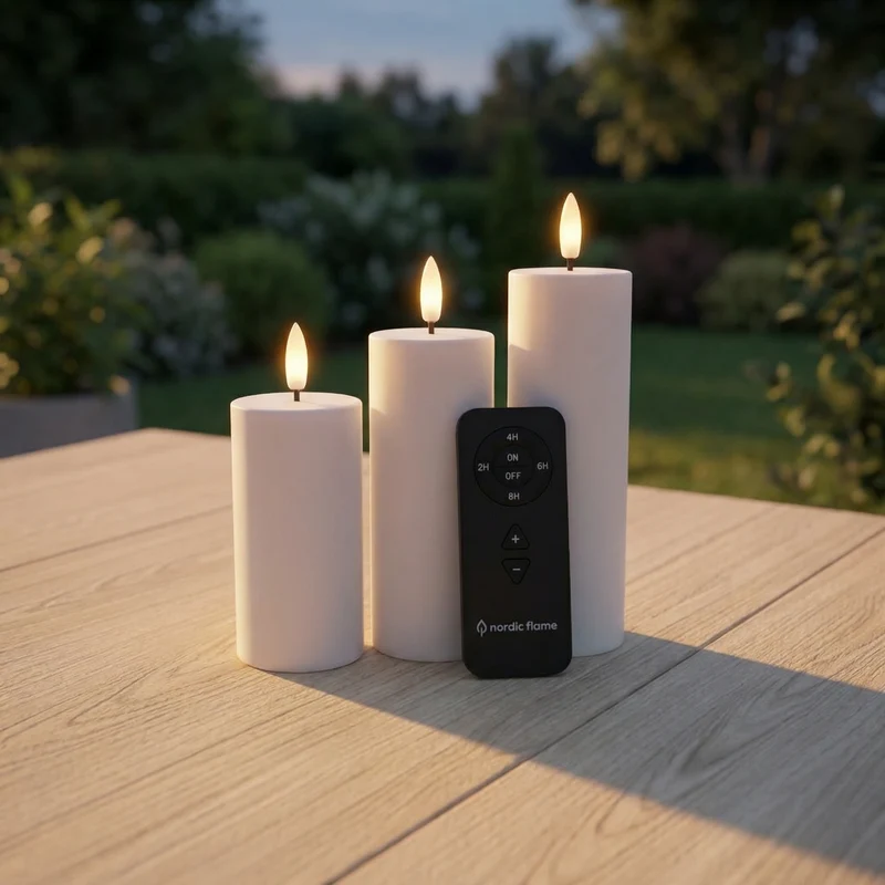 Outdoor LED-Kerzen Ø 5 cm – 3er-Set in Weiß – inkl. Fernbedienung