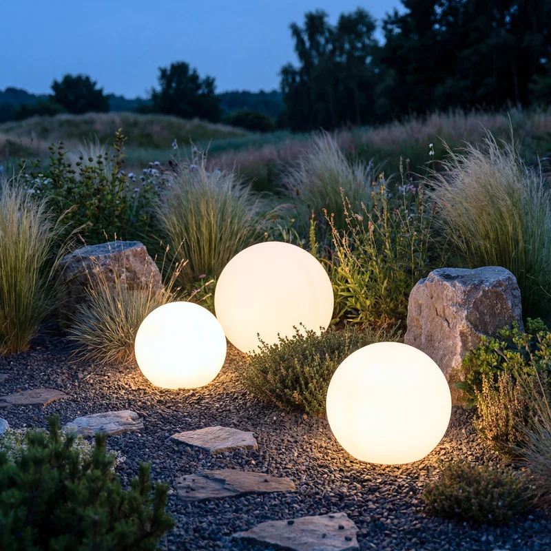 Solar-LED-Leuchtkugeln für den Außenbereich – Weiß – 3er-Set Ø: 20/25/30 cm – NORDIC