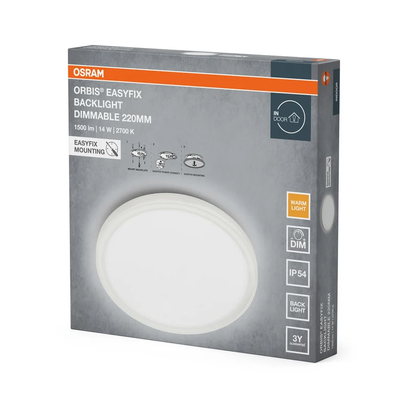 OSRAM ORBIS EASYFIX LED Backlight Deckenleuchte 22cm 14W Warmweiß DIM, weiß