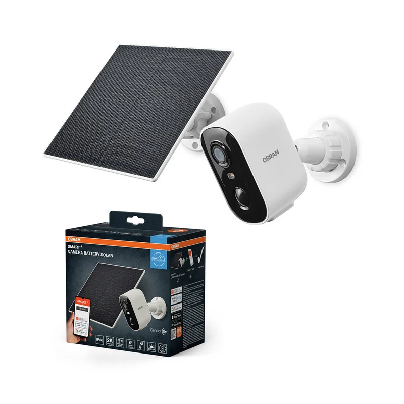 AKTION - OSRAM Wifi SMART+ Smarte Outdoor Überwachungskamera Solar Weiß inkl. Gratis Smart Plug