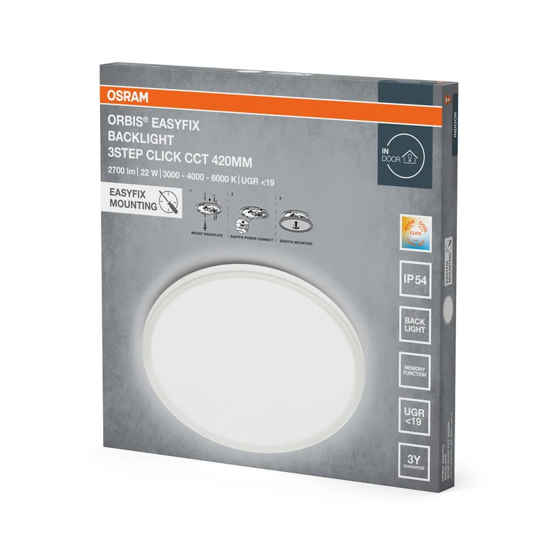 OSRAM ORBIS EASYFIX LED Backlight Deckenleuchte 42cm 22W 3Step Click CCT IP54, weiß