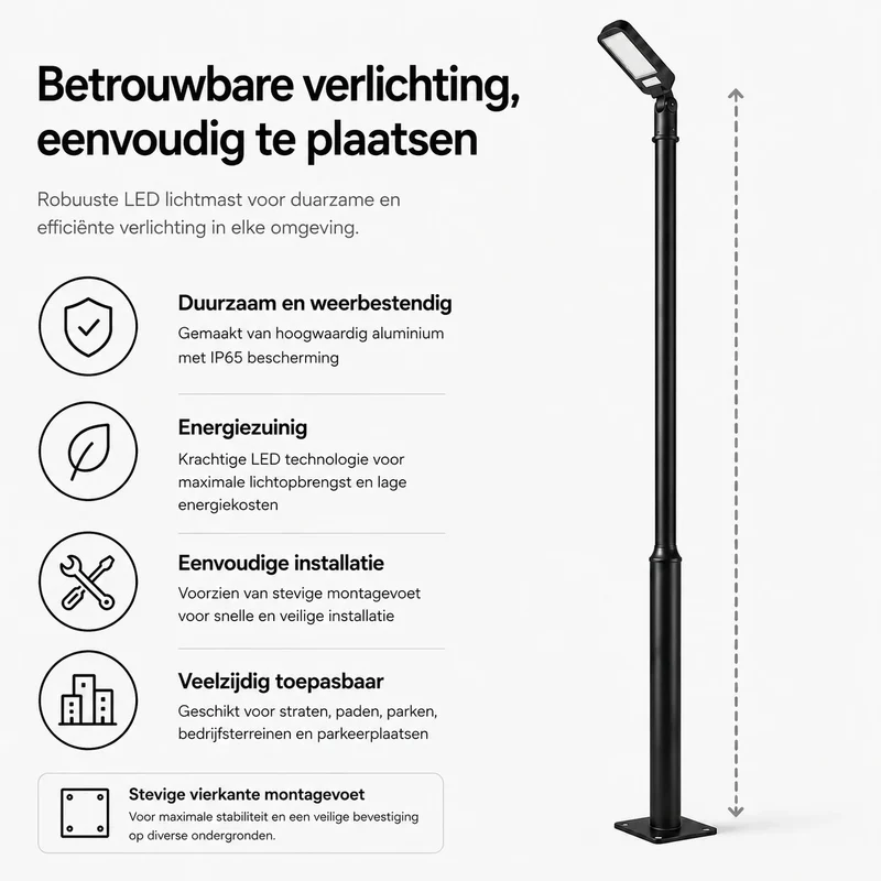 Lichtmast inkl. Industrie-Strahler / Flutlicht | 600 cm | 120-160-200 Watt | CCT – Lichtfarbe einstellbar | Schwarz