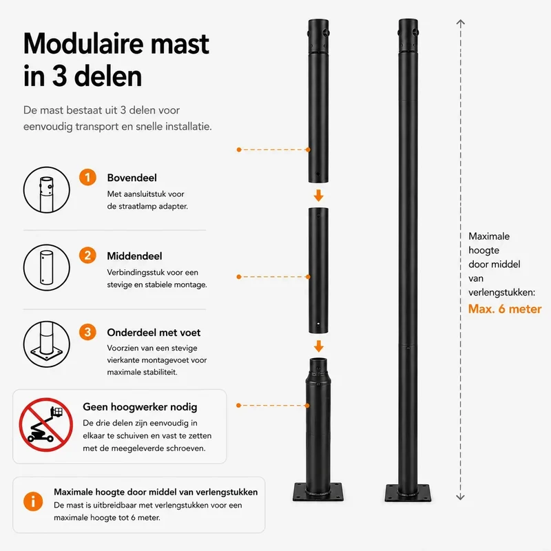 Lichtmast inkl. industrieller Baustrahler / Flutlichtstrahler | 500CM | 60-80-100Watt | CCT - Lichtfarbe einstellbar | Schwarz