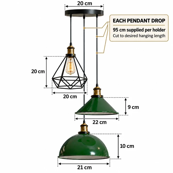 3 flammige Bistro Clusterleuchte – Vintage Industrie Hängelampe | E27 ~4170