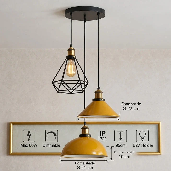 3 flammige Bistro Clusterleuchte – Vintage Industrie Hängelampe | E27 ~4170