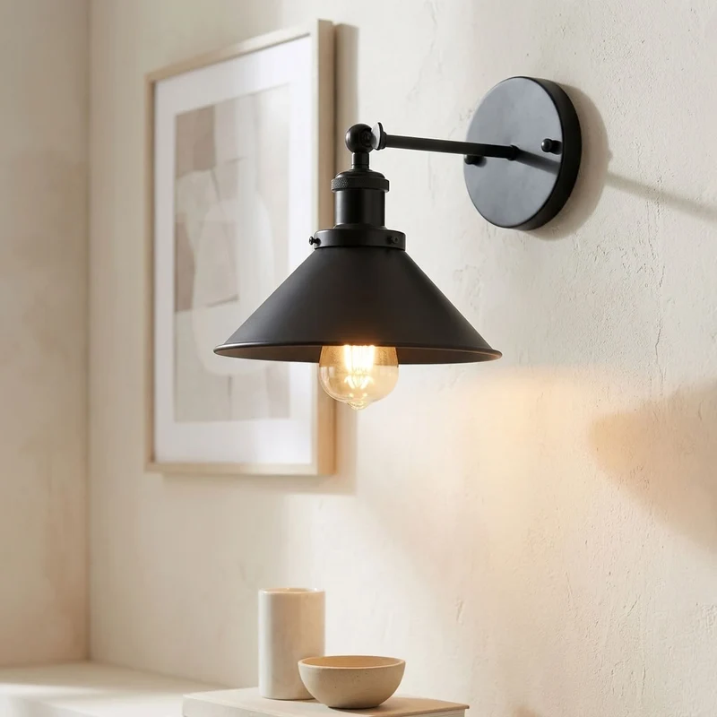 Schwarze Wandleuchte Trichter – Vintage Industrie Wandlampe Loft | Ø 22cm | E27 ~4167