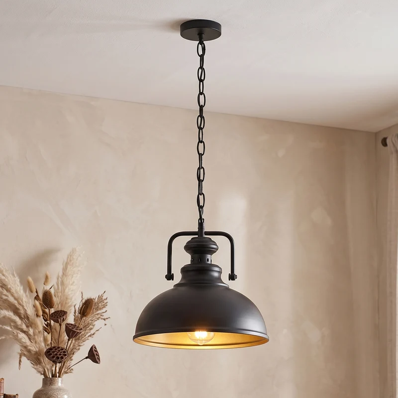 3er Set Industrie Pendelleuchte Schwarz Gold | Esstischlampe mit Kette | Ø29cm ~4166