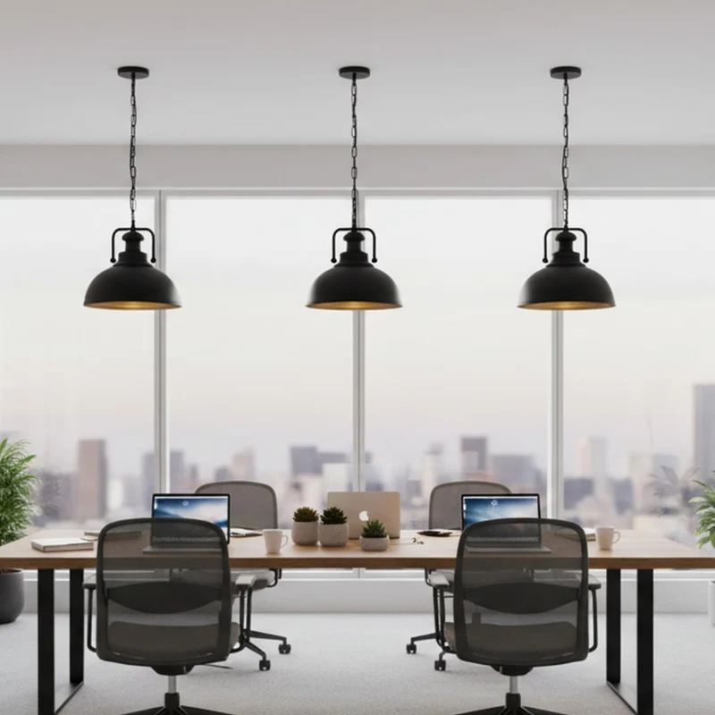 3er Set Industrie Pendelleuchte Schwarz Gold | Esstischlampe mit Kette | Ø29cm ~4166