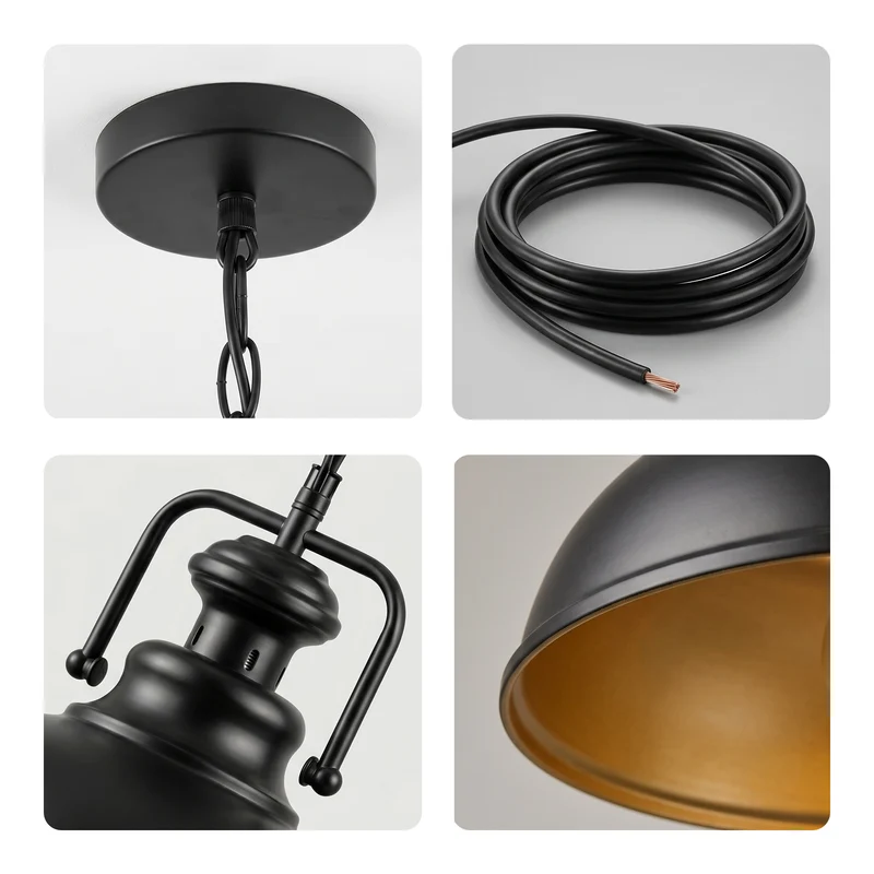 3er Set Industrie Pendelleuchte Schwarz Gold | Esstischlampe mit Kette | Ø29cm ~4166