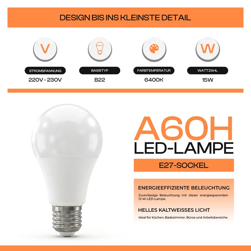 9W 820lm E27 LED-Glühbirne A60 GLS 6400K~4100