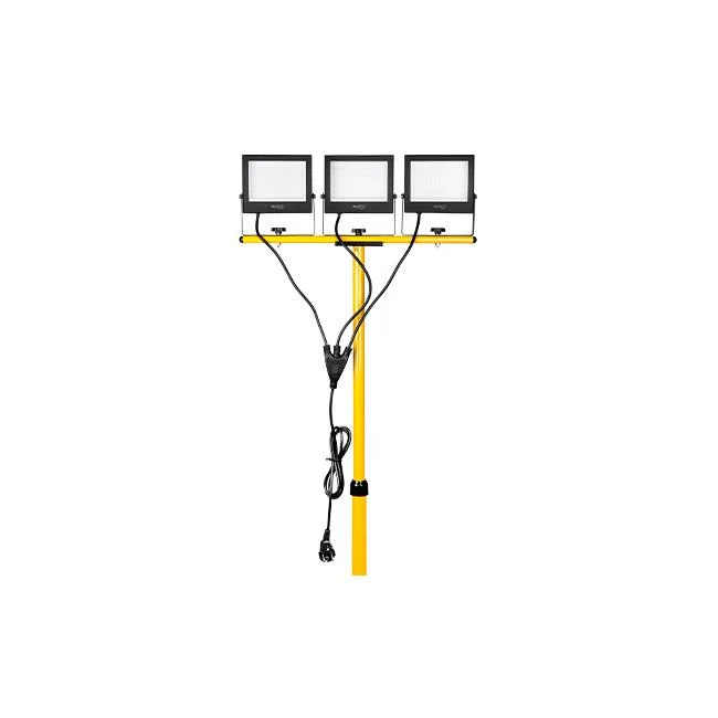 LED Baustrahler 3 Köpfe auf Stativ | 3x 50W | 12.000 Lumen | Jeder Kopf separat ausrichtbar | 4500 K Neutralweiß | IP65
