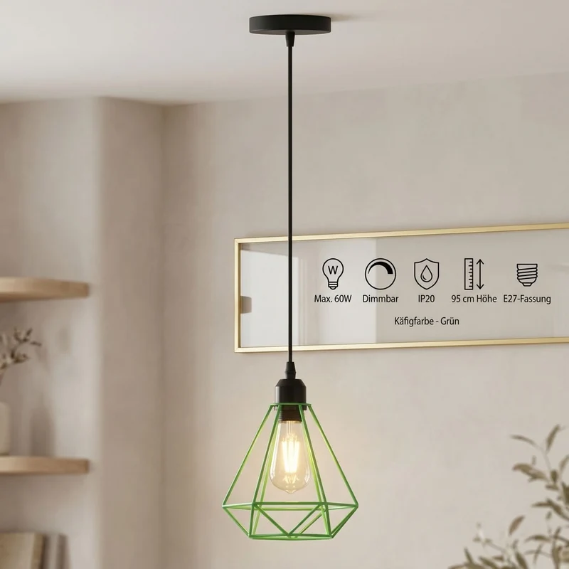 Retro Origami Hängelampe – Vintage Geometrische Pendelleuchte | E27 ~4153
