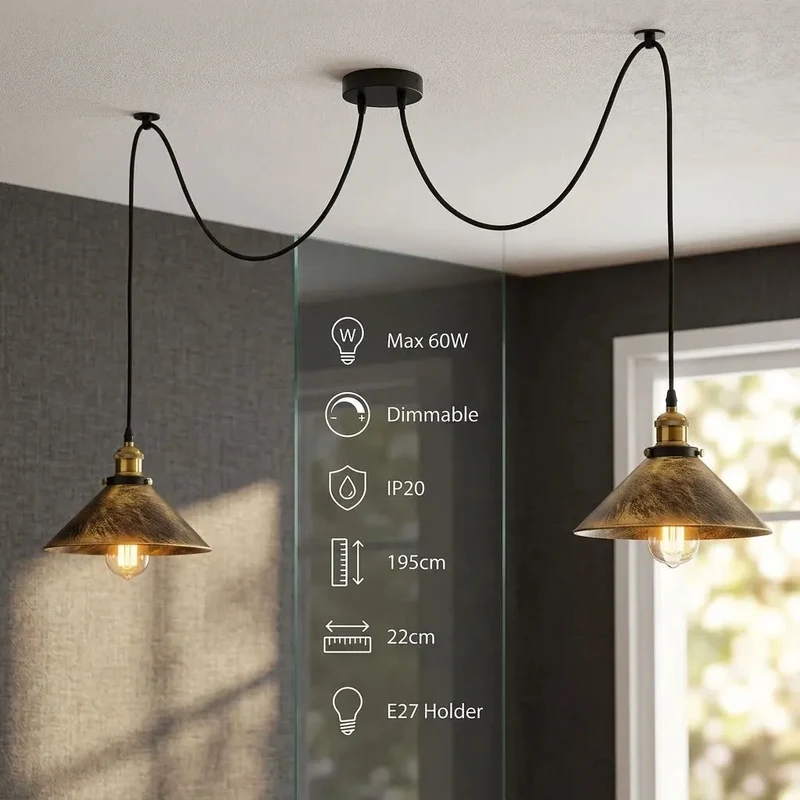 2 flammige Industrie Pendelleuchte – Dezentrale Lampe Esstisch Hängelampe | Ø 22cm | E27 ~4151