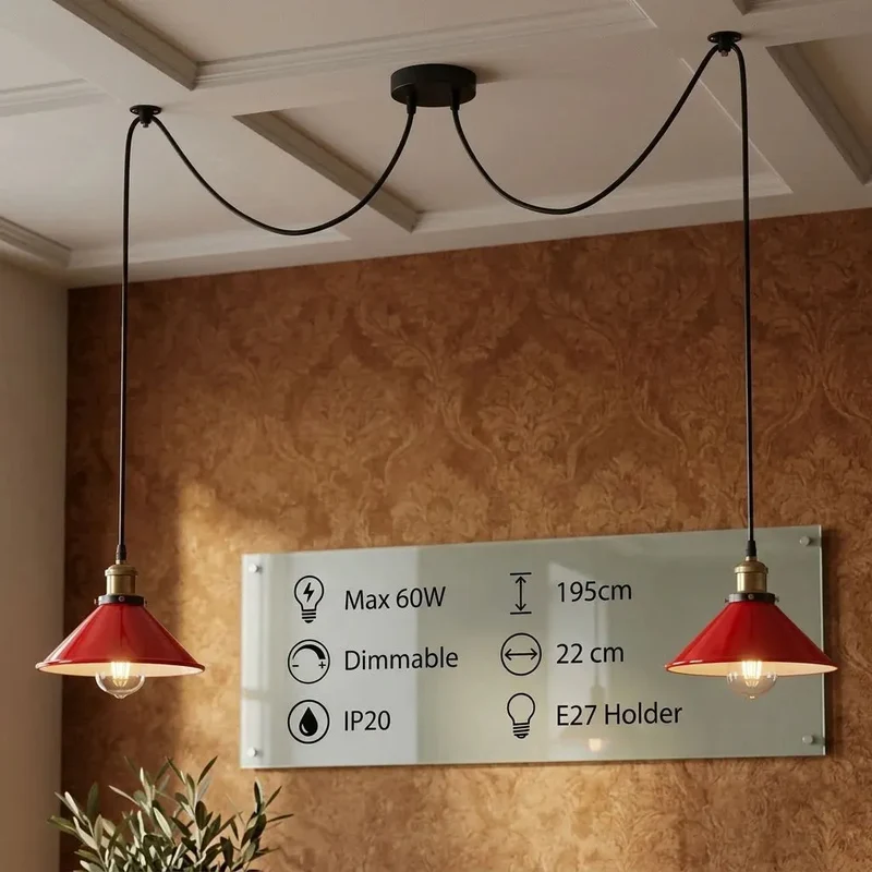 2 flammige Industrie Pendelleuchte – Dezentrale Lampe Esstisch Hängelampe | Ø 22cm | E27 ~4151