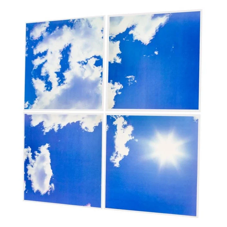 Wolkenhimmel Set 4 Paneele, 1 Kompletter Himmel | 4x 60x60 cm | 120x120 cm | 6000K Tageslicht | Wolken mit Sonne