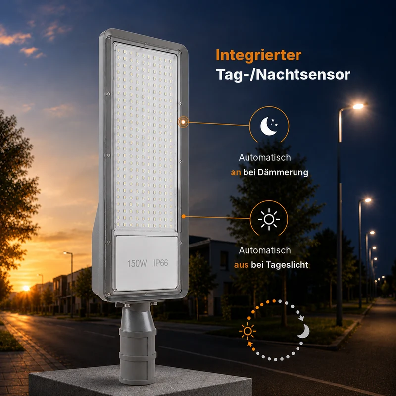 LED Straatlamp met Schemersensor | 150W | 15.000 lm | 3000/4000/6500K CCT-Switch | IP66 | Kantelbaar | Hero