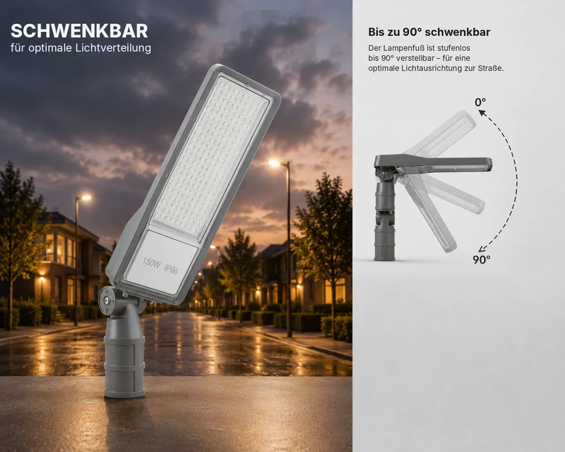 LED Straatlamp met Schemersensor | 150W | 15.000 lm | 3000/4000/6500K CCT-Switch | IP66 | Kantelbaar | Hero