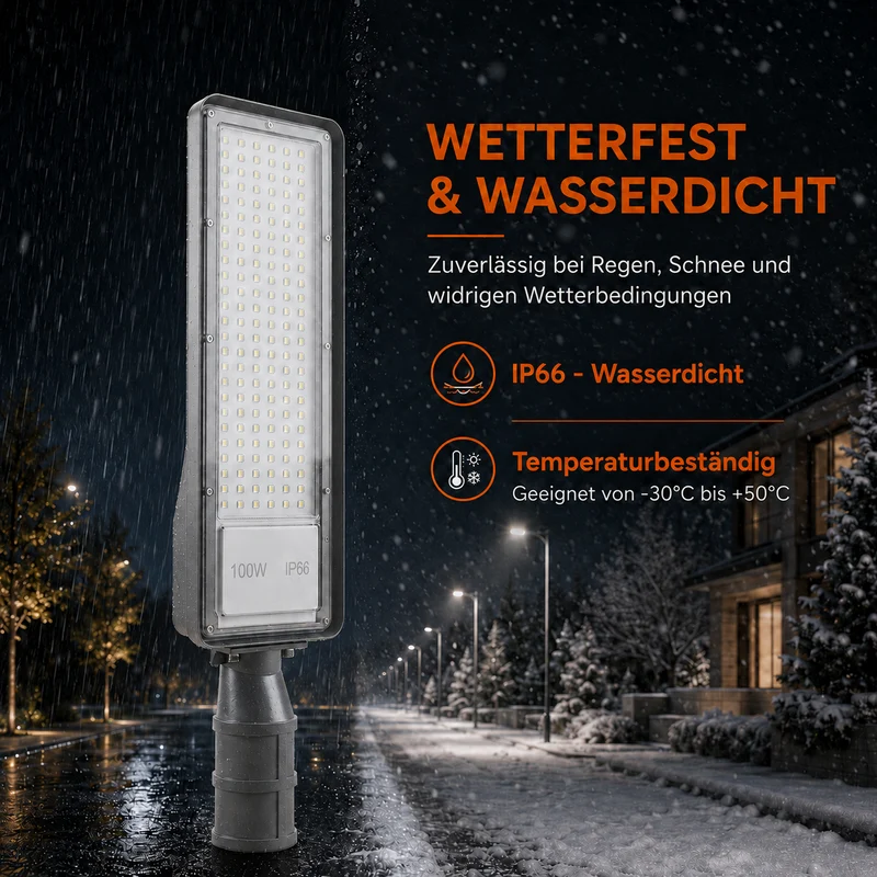 LED Straßenleuchte mit Dämmerungssensor | 100W | 10.000 lm | 3000/4000/6500K CCT-Schalter | IP66 | Neigbar | Hero