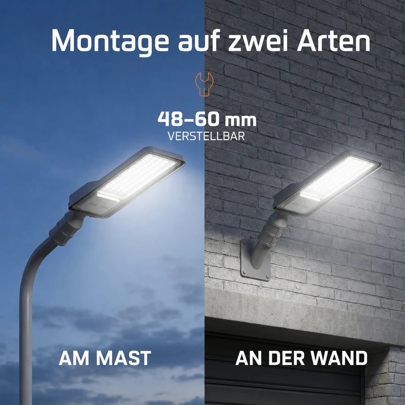 LED Straßenleuchte mit Dämmerungssensor | 100W | 10.000 lm | 3000/4000/6500K CCT-Schalter | IP66 | Neigbar | Hero