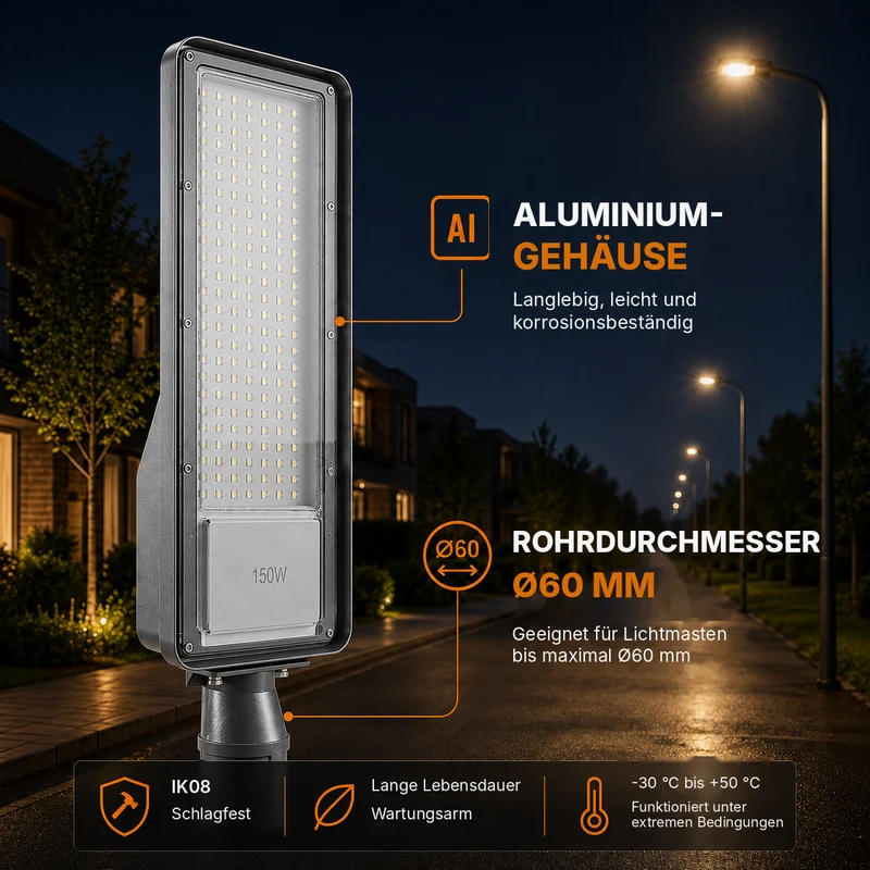 LED Straatlamp | 150W | 15.000 lm | 3000/4000/6500K CCT-Switch | IP66 | Kantelbaar | Hero