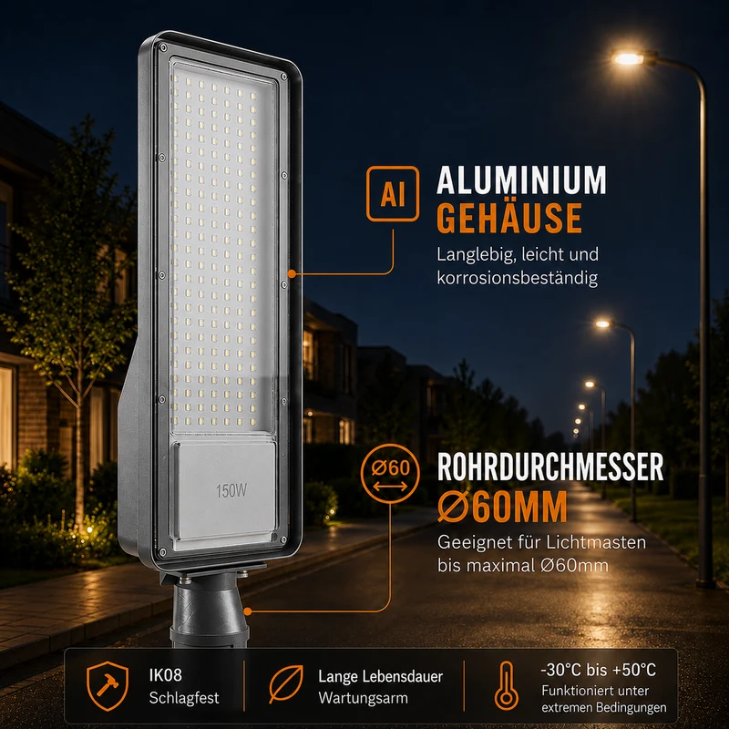 LED Straatlamp | 100W | 10.000 lm | 3000/4000/6500K CCT-Switch | IP66 | Kantelbaar | Hero