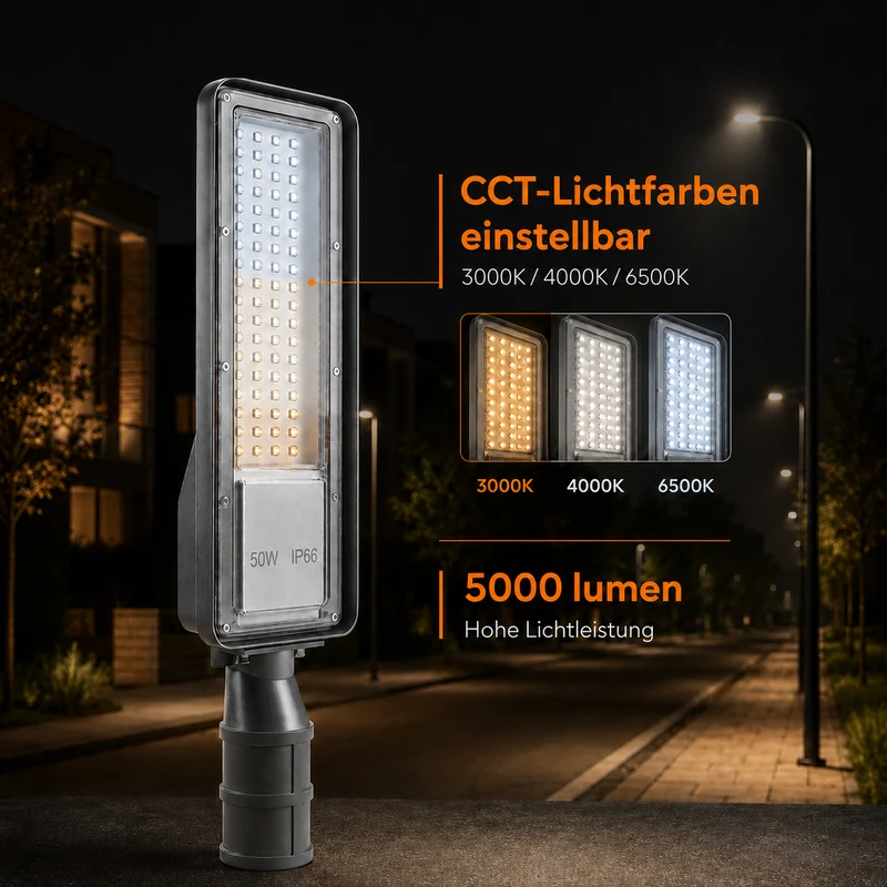 LED Straatlamp | 50W | 5.000 lm | 3000/4000/6500K CCT-Switch | IP66 | Kantelbaar | Hero