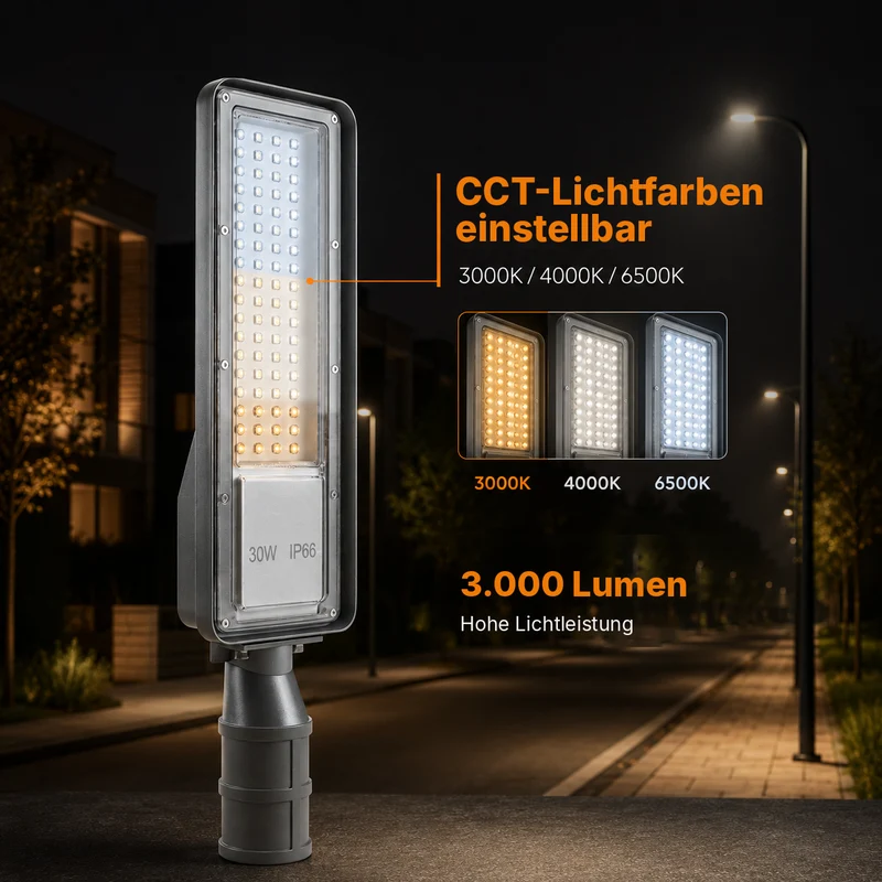 LED Straatlamp | 30W | 3.000 lm | 3000/4000/6500K CCT-Switch | IP66 | Kantelbaar | Hero