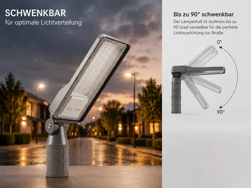 LED Straatlamp met Schemersensor | 50W | 5.000 lm | 3000/4000/6500K CCT-Switch | IP66 | Kantelbaar | Hero