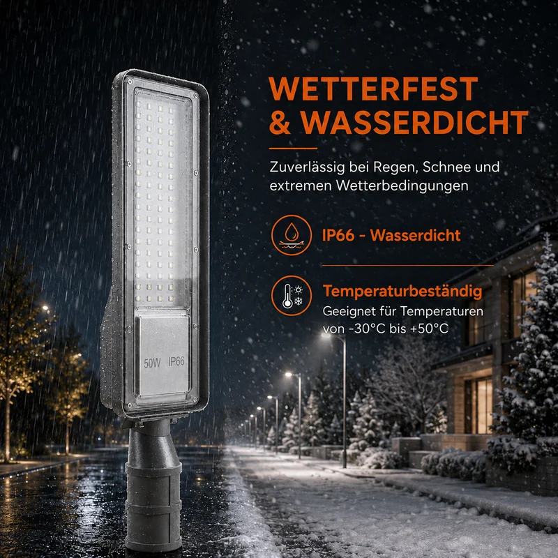 LED Straatlamp met Schemersensor | 50W | 5.000 lm | 3000/4000/6500K CCT-Switch | IP66 | Kantelbaar | Hero