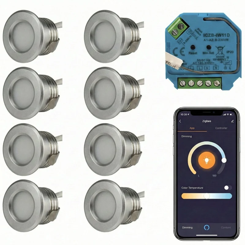 8x | Intelligente Veranda-Einbaustrahler silber | 1,5 Watt | Komplettset | Zigbee | Hue-kompatibel