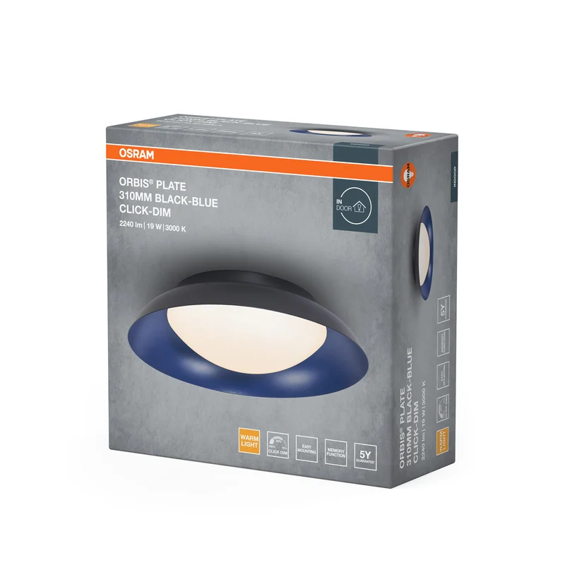 OSRAM ORBIS Plate Deckenleuchte 19W 310mm schwarz/blau