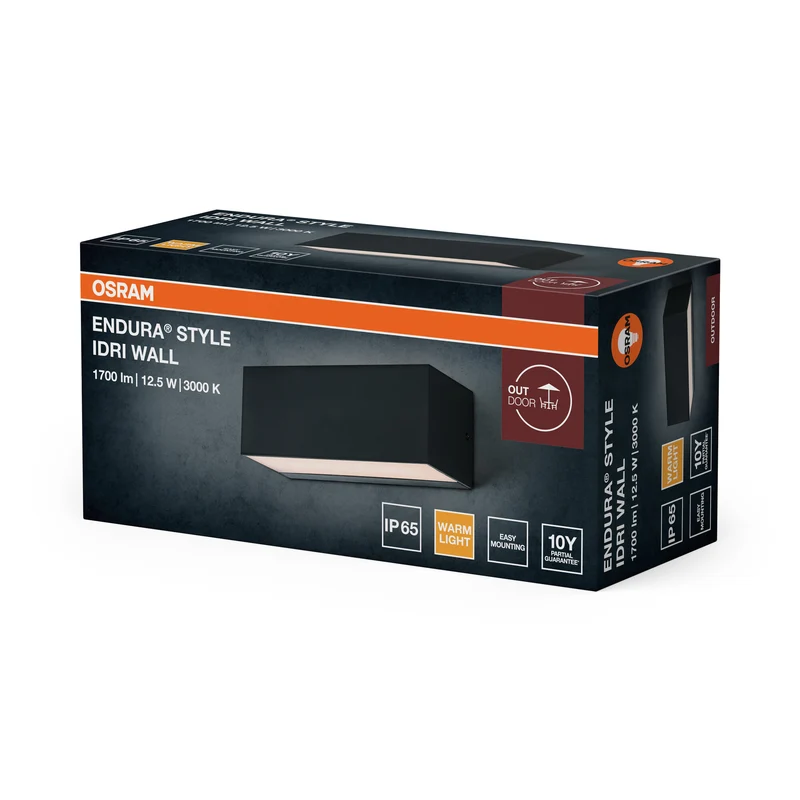 OSRAM ENDURA STYLE IDRI WALL Außenleuchte, 12,5W, 700lm, Wandleuchte, dunkelgrau, IP65 Schutzklasse, 3. 000K Farbtemperatur, warmweiße Lichtfarbe