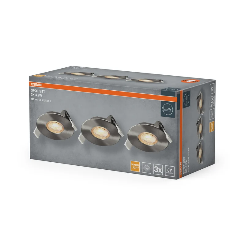 OSRAM LED Spot Recess Einbaustrahler Set 4.9W 36° Satin-Nickel ⌀68 mm