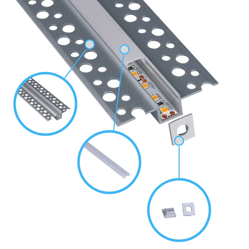 LED-Trockenbauprofil mit Spachtelfahnen – 2m Aluminium-Einbauprofil für Gipskarton