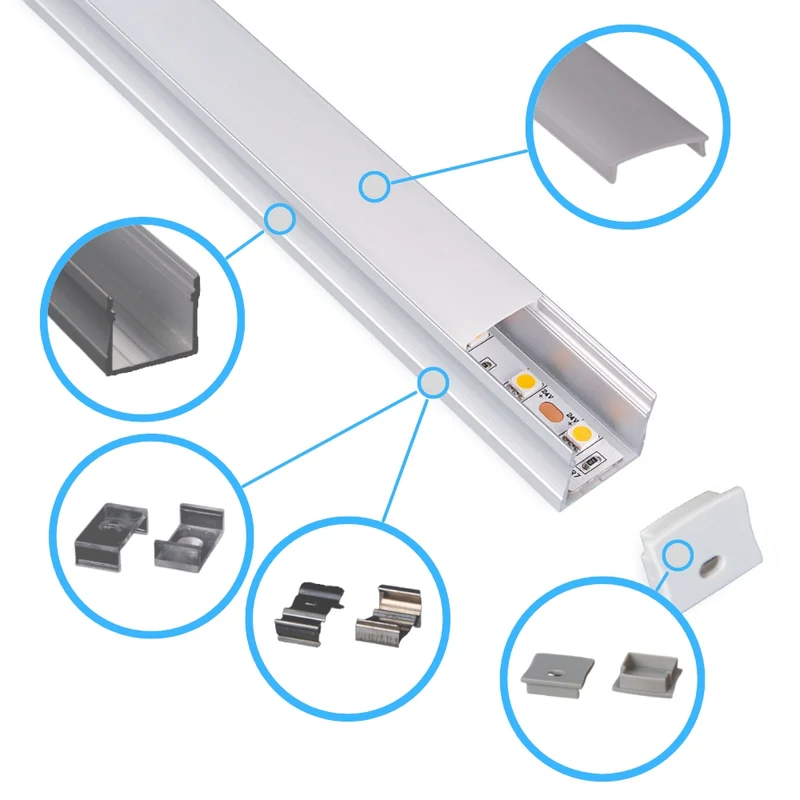 Breites Aluminium LED-Profil 23,5x20,5mm – Eloxiertes Aufputzprofil inklusive Zubehör