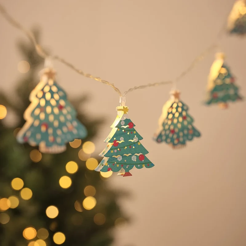 Warmweiße LED-Mikro-Lichterkette mit 10 Weihnachtsbäumen aus Metall