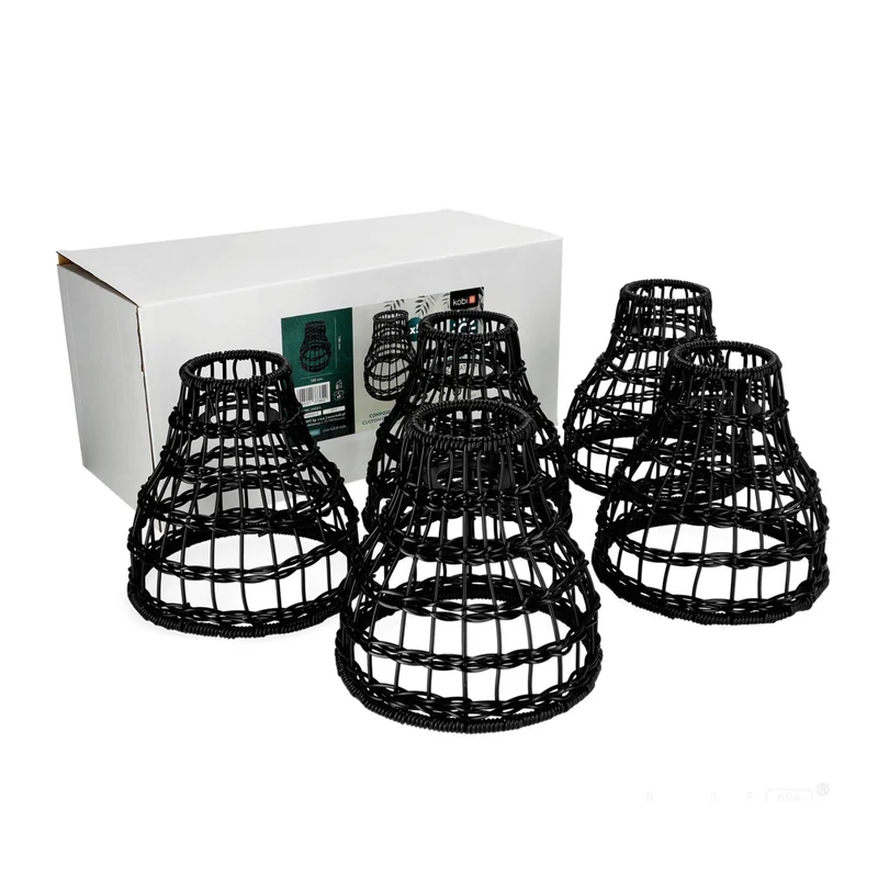 Komplette Lichterkette mit 45 Lampenschirmen | 45 Meter | Schwarzer Bambus | Verbindbar | E27 | Inklusive 1-Watt-Glühbirnen