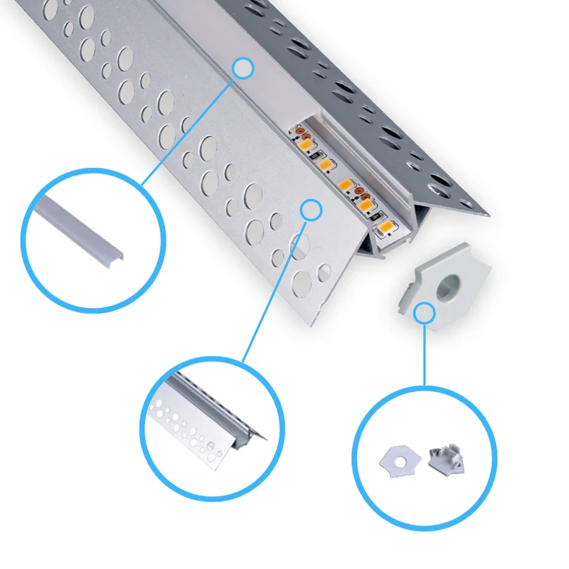 2m Trockenbau LED-Profil – Aluminium Einbauprofil für Außenecken in Gipskarton