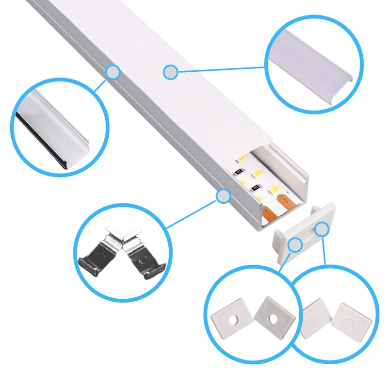 Eloxiertes 2m Aluminium LED-Profil 19x14mm – Aufbauprofil mit diffuser Abdeckung, Endkappen & Halterungen