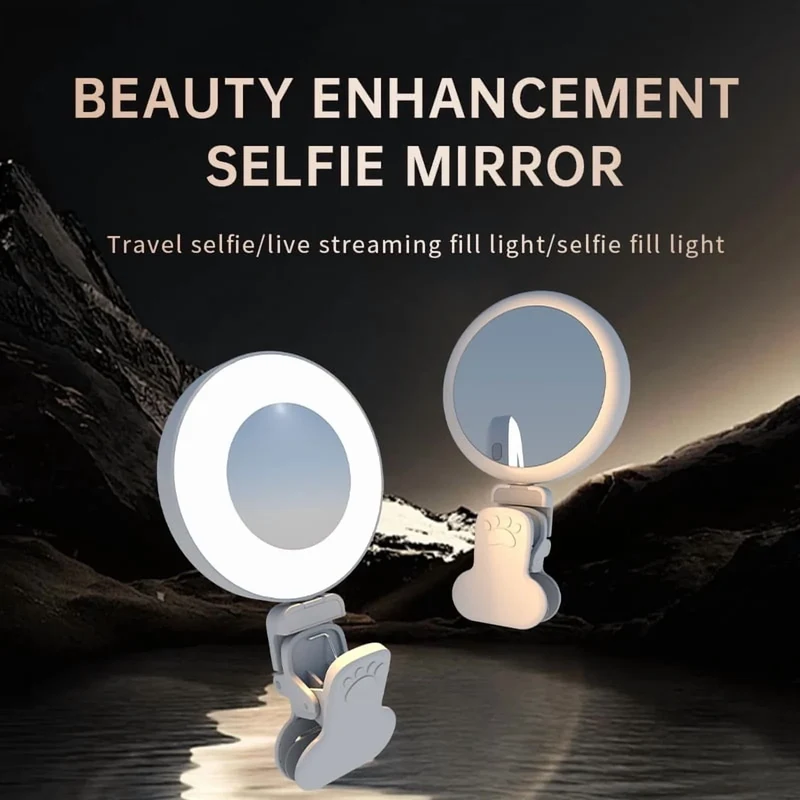Avoalre Selfie Light for iPhone, 400mAh Rechargeable Led Selfie Light Clip On with mirror, 11 Adjusted Modes Selfie Light for Phone Camera Laptop Makeup Video Conference