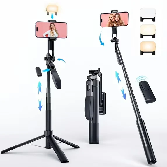 Avoalre 67" Selfie Stick, 360°Rotation Anti-shake Extendable Tripod for iPhone with Remote &Fill Light, Phone Tripod for Android/iOS