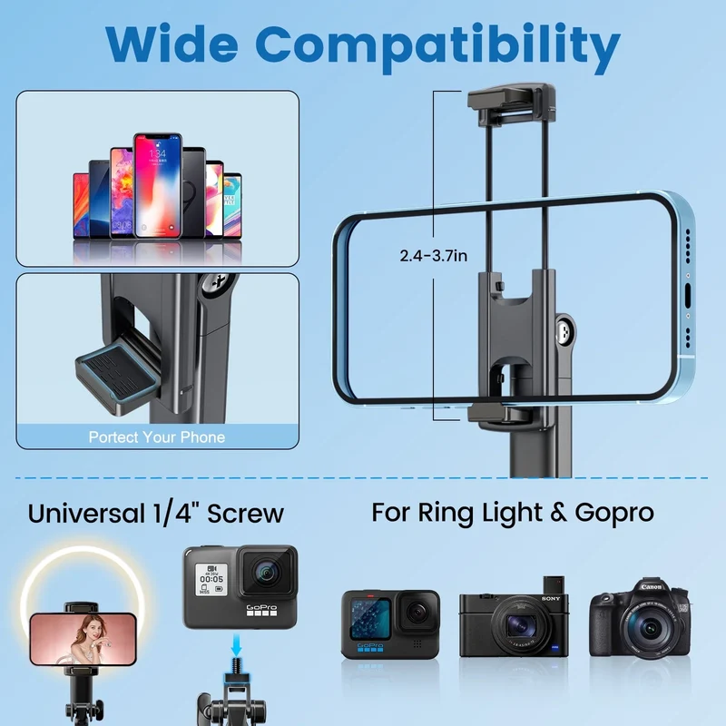 Avoalre 67" Selfie Stick, 360°Rotation Anti-shake Extendable Tripod for iPhone with Remote &Fill Light, Phone Tripod for Android/iOS