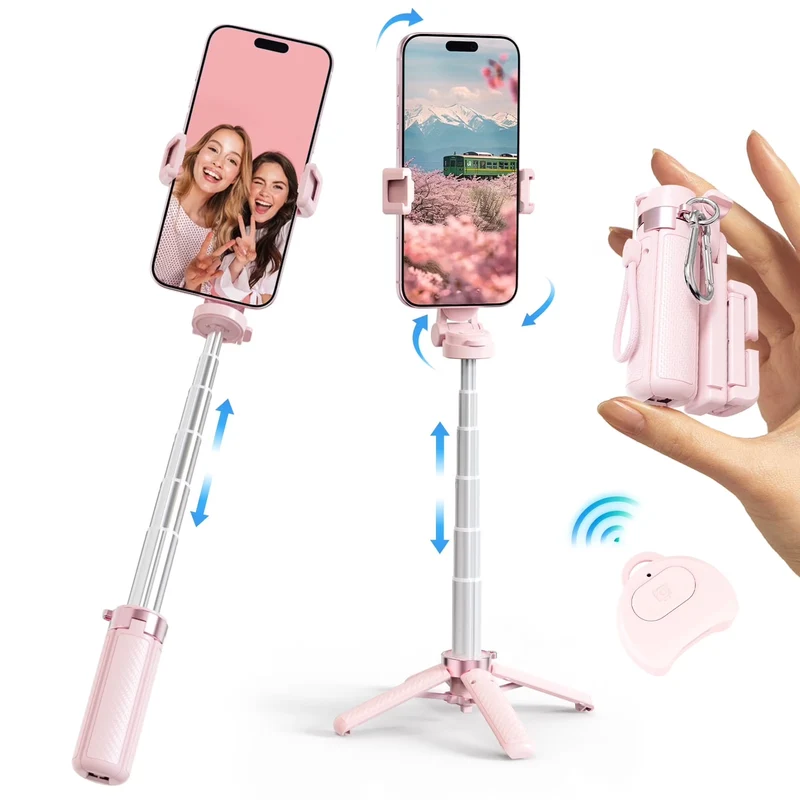 Avoalre mini Selfie Stick Tripod, Portable Pocket Size Tripod for iPhone, Lightweight Foldable Selfie Stick with Wireless Detachable Remote Control for Photograph Video Recording