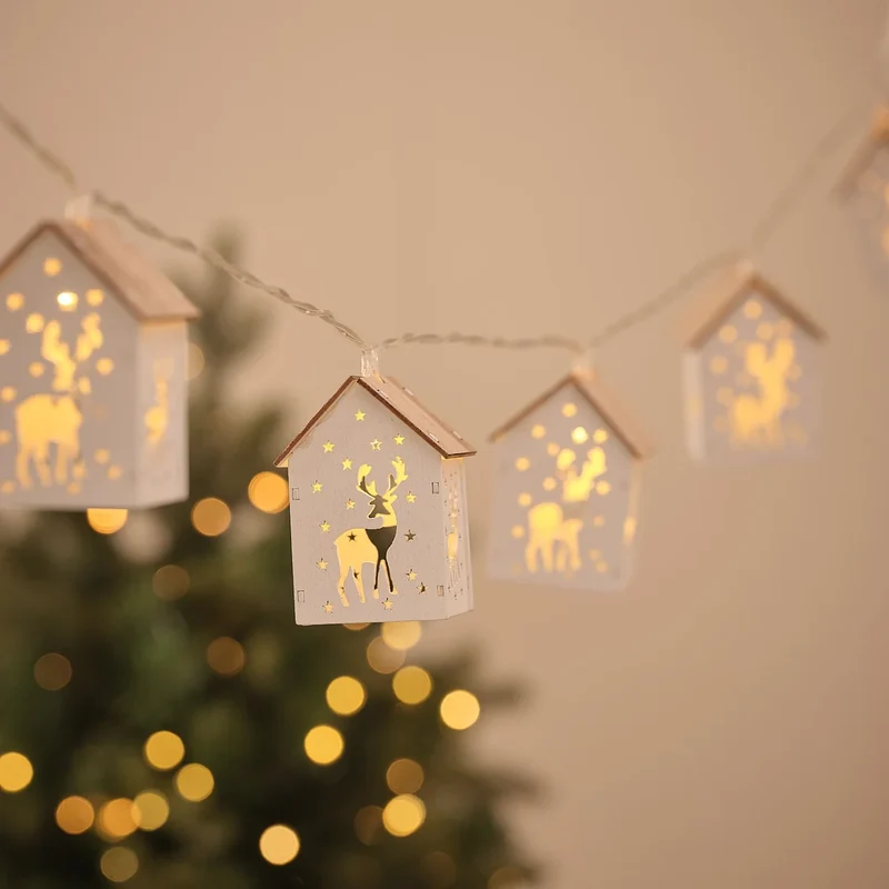 Rentier-Lichterkette aus Holz mit 10 LEDs und Timer-Funktion