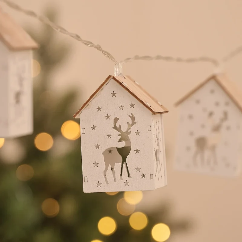 Rentier-Lichterkette aus Holz mit 10 LEDs und Timer-Funktion