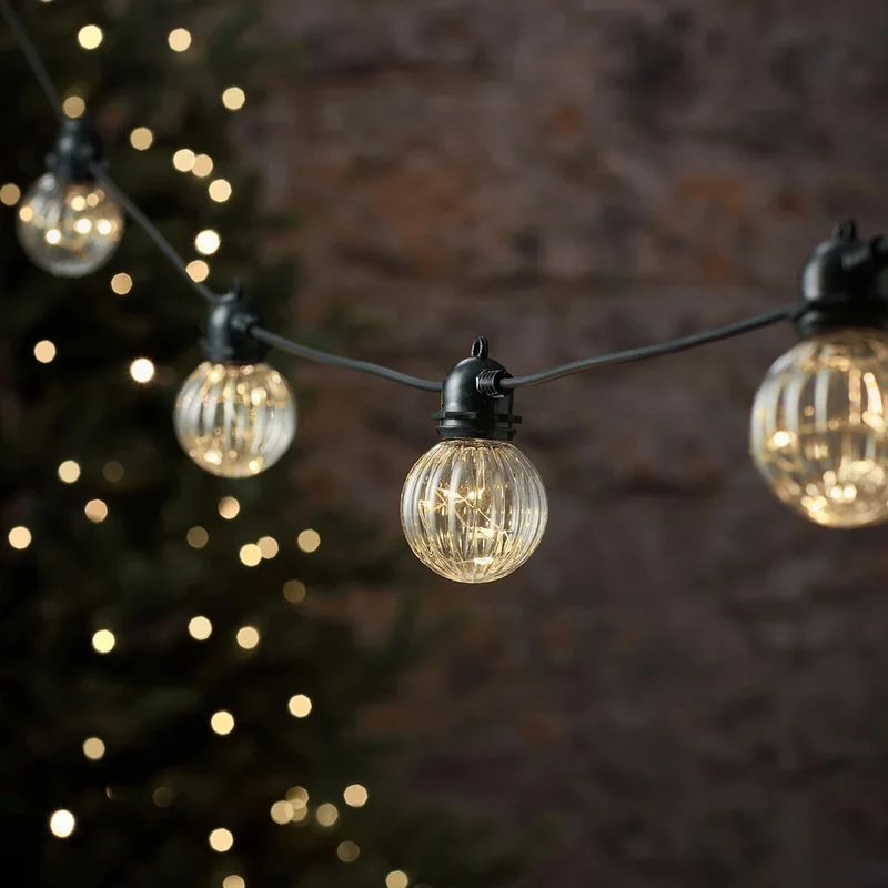 10er Party-Lichterkette mit warmweißen Mikro-LEDs und geriffelten Birnen